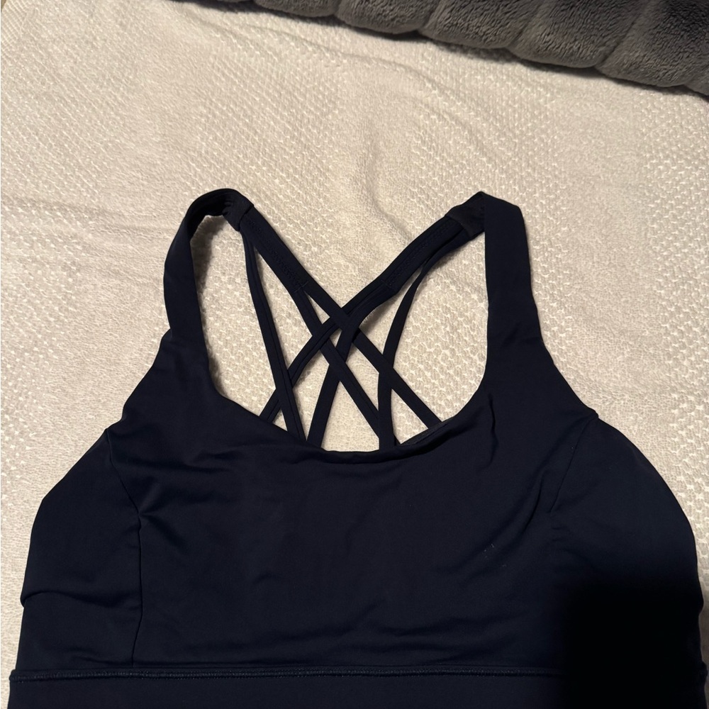 Lululemon Navy Free to be Serene sports bra.